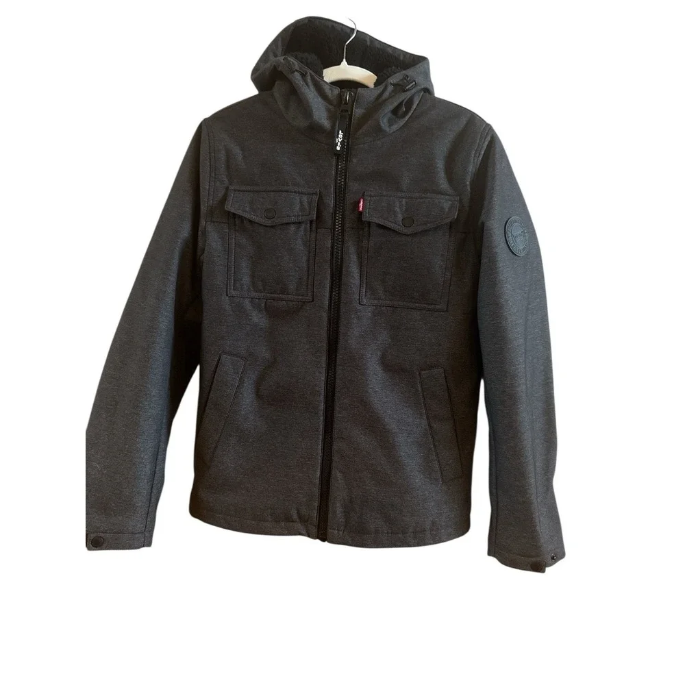 Levi's Men's Soft Shell Graphite Gray Extra Small Hooded Sherpa Lined Storm Coat